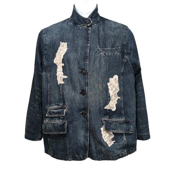 LRL Ralph Lauren Lace Patchwork Denim Blazer Womens Size 22W Blue Indigo NEW NWT - Picture 2 of 16
